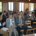 General view of the audience. Front row (left to right): J-M. Meyer (University of Geneva, honorary member of the SSB), H. Lüthy (University of Basle, member of SSB executive committee), L. Reclaru (PX Holding SA; organizer of SSB 2007); Second row: I. Boecken (Synthes GmbH), R. Lerf (Mathys AG Bettlach), P.-H. Vallotton (Symbios SA; member of SSB executive committee), H. Gruner (Medicoat AG; member of SSB executive committee; organizer of SSB 2005)