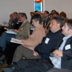 Audience; from right to left: F. Maspero (Metalor Dental AG), J. Elbel (Degradable Solutions AG), P. Wirth (Synthes Bettlach), J. Lemaître (EPFL, SSB president), M. Bohner (organizer of SSB 2006; SSB secretary; partly hidden), L. Reclaru (PX Holding SA; organizer of SSB 2007), H. Lüthy (University of Basle, member of SSB executive committee; partly hidden), J-M. Meyer (University of Geneva, honorary member of the SSB; partly hidden).